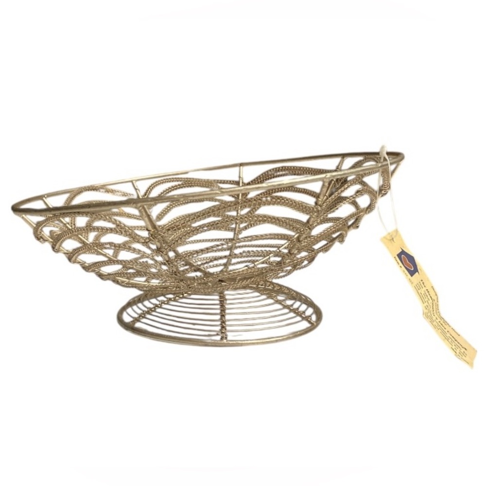 The Homemaker's Idea Company 11" Round Wire Open Metal Sparkly Silver Basket-NWT